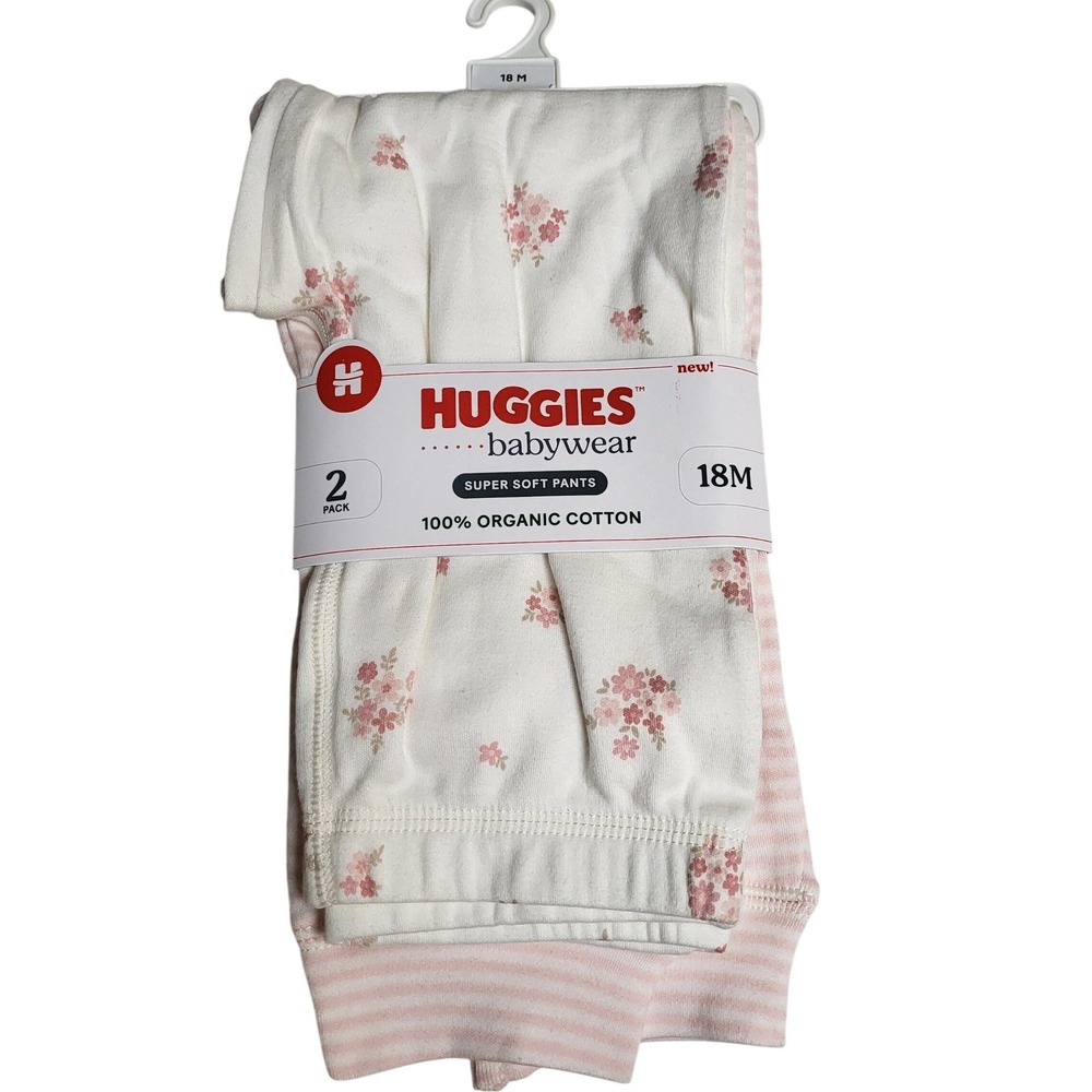 Huggies Babywear Super Soft Pants 2 Pack Organic Cotton 18M‎ Floral Stripe